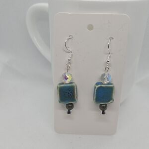 Chic Blue and Silver Ceramic Earrings